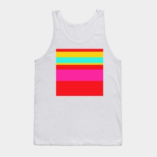 A lovely concoction of Cherry Red, Persian Rose, Metallic Yellow and Fluorescent Blue stripes. Tank Top